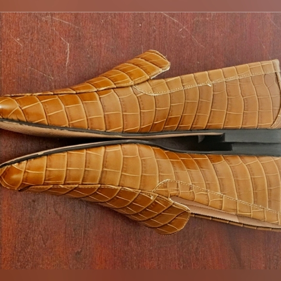 J Crew Cecile Smoking Slippers Croc-embossed Leather Flats Camel 9.5 - Picture 2 of 10